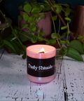 pumpkin season wood wick candle in pink glass jar