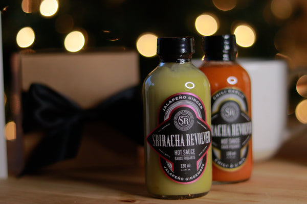Canadian hot sauce bottle with holiday lights, a gift idea for him