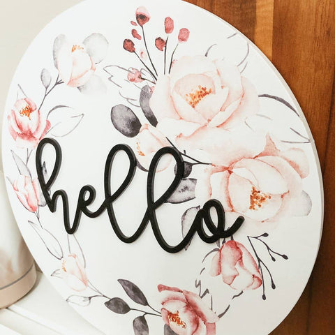 Hello Wooden Sign 12 Inch Round 3D Lettering Wall Decor - The Local Space