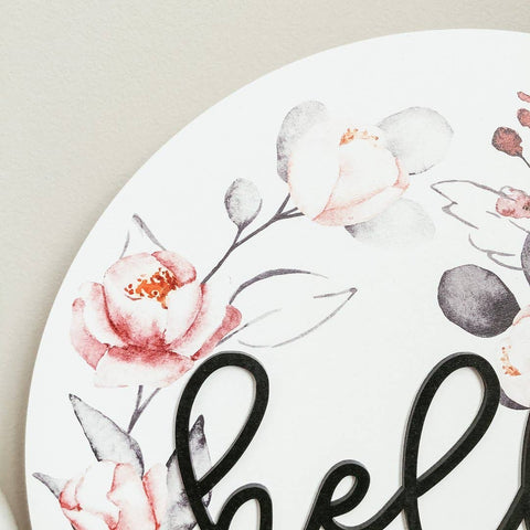 Hello Wooden Sign 12 Inch Round 3D Lettering Wall Decor - The Local Space