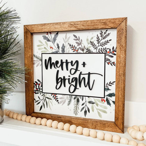 Merry + Bright 3D Framed Wood Sign (SALE) - The Local Space