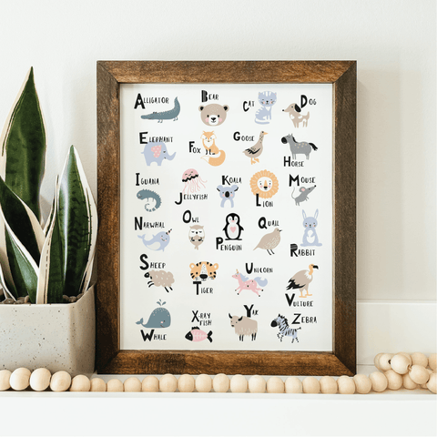 Scandinavian Animal Alphabet Framed Wood Sign - The Local Space