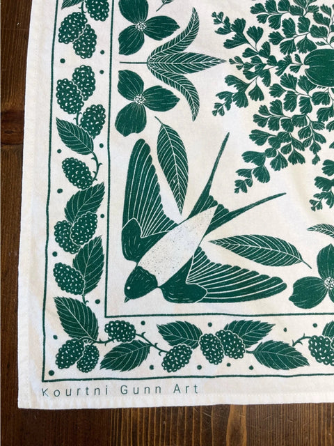 Kourtni Gunn Art Green Bird Tea Towel - 100% Cotton - The Local Space