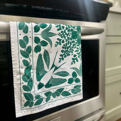Kourtni Gunn Art Green Bird Tea Towel - 100% Cotton