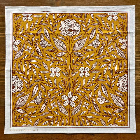 Kourtni Gunn Art Yellow Floral Tea Towel - 100% Cotton