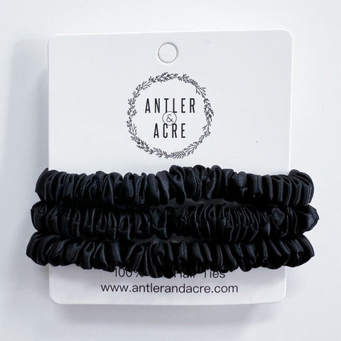 Antler and Acre Micro Silk Scrunchie Trio small silk hair scrunchies - The Local Space