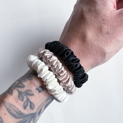 Antler and Acre Micro Silk Scrunchie Trio small silk hair scrunchies - The Local Space