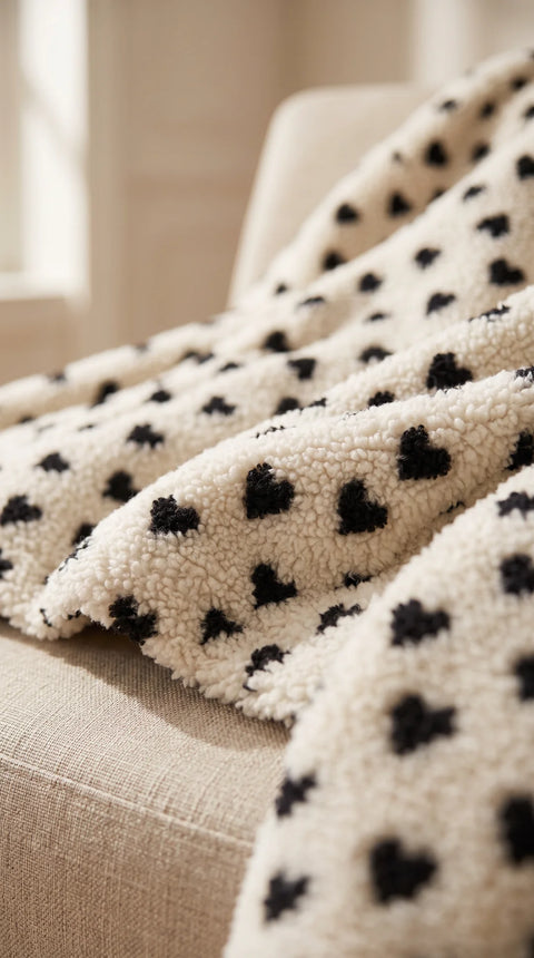 Cleo Plush Teddy Coat - Heart Print