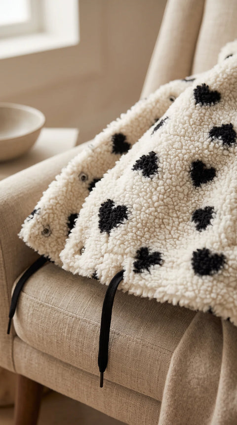 Cleo Plush Teddy Coat - Heart Print