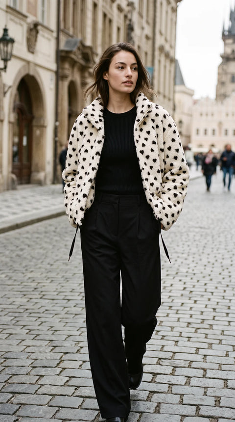 Cleo Plush Teddy Coat - Heart Print