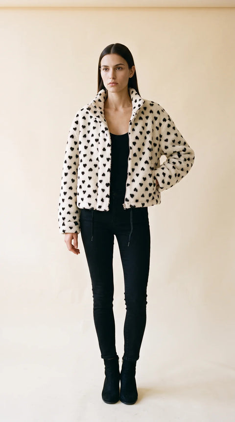 Cleo Plush Teddy Coat - Heart Print