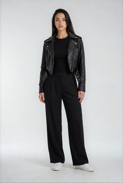 Priv LuxeFlow Trouser Pant - Pleated Pull - On Wide Leg Pant Black - The Local Space