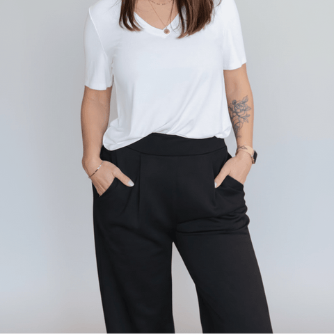 Priv LuxeFlow Trouser Pant - Pleated Pull - On Wide Leg Pant Black - The Local Space