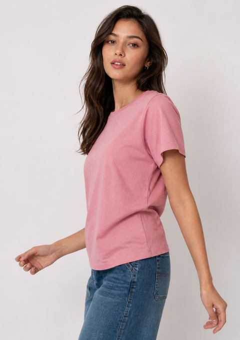 Zaya Short Sleeve Crew Neck Tee - Petal Pink
