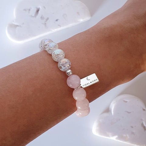 Rose Quartz + Aura Crackle Quartz | Bracelet - The Local Space