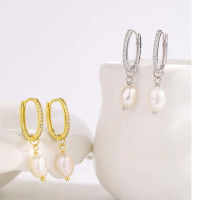 Pearl Fanfare Huggie Hoops - 925 Silver