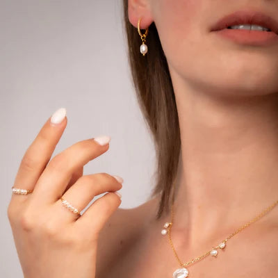 Pearl Fanfare Huggie Hoops - 925 Silver