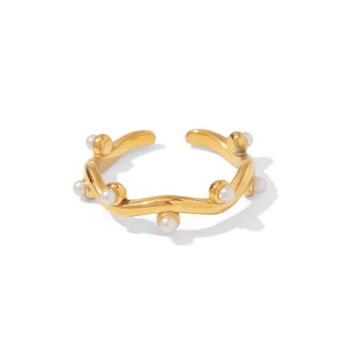 The Jazzy Owl Pearl Trace Ring Adjustable Ring - 18K Gold Plated - The Local Space