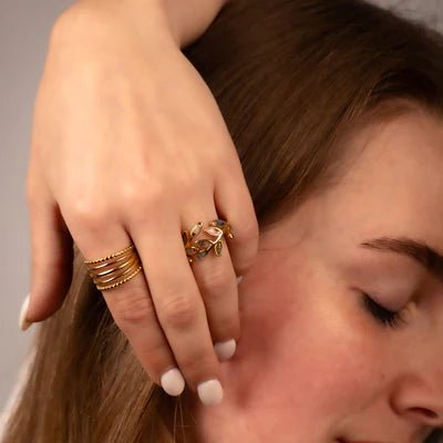 The Jazzy Owl Wild Petal Adjustable Ring - 18K Gold Plated - The Local Space