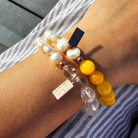 Tidal Moon Solar Plexus Chakra Bracelet - Beeswax Jade + Pearl - The Local Space
