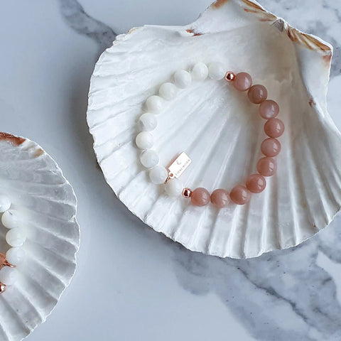 Tidal Moon Sunstone + Mother of Pearl Bracelet - The Local Space