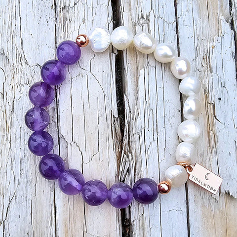 Tidal Moon Third Eye Chakra Bracelet - Amethyst + Pearl - The Local Space