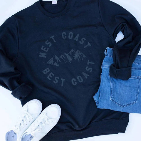 West Coast Best Coast Crewneck – Black Graphic Sweatshirt - The Local Space